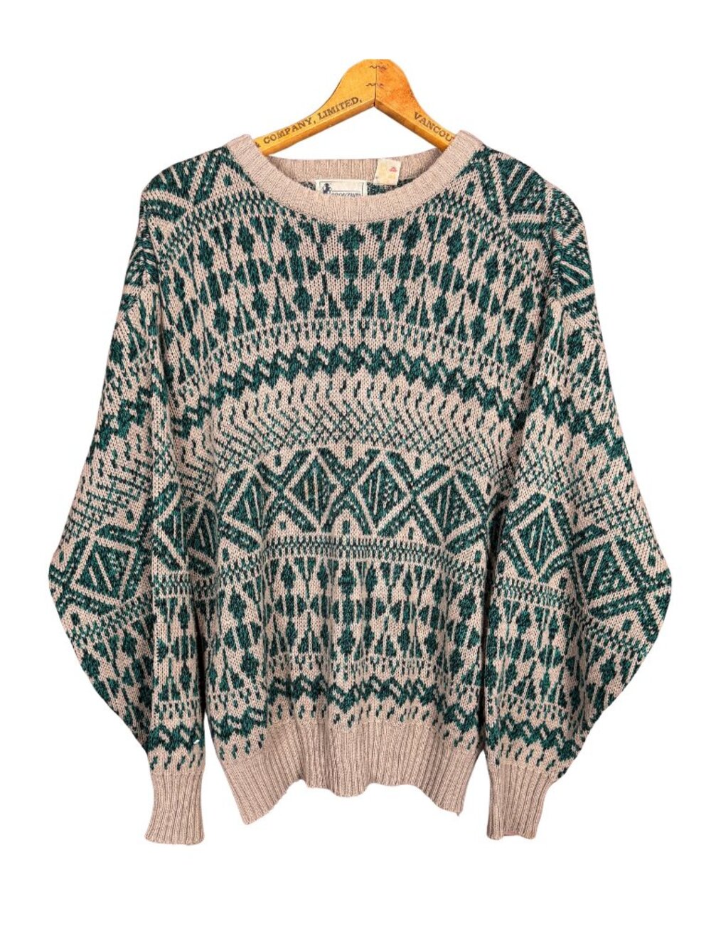 Vintage 90s Grandpa Sweater Forest Green Geometric Knit Pullover Woodland
